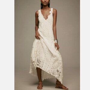 Anthropologie Sleeveless V-Neck Crafted A-Line Maxi Dress Crochet Eyelet S NWT